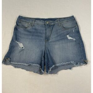 Seven 7 Weekend Jean Shorts Stretch Distressed Raw Hem Womens High Waist Sz 14